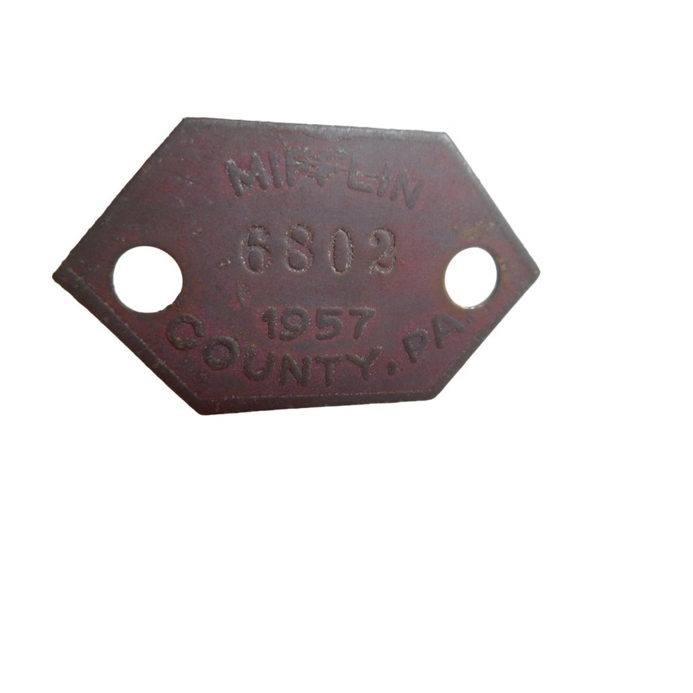 Vintage Dog License 1957 Mifflin County Pennsylvania PA Metal - Estate Find